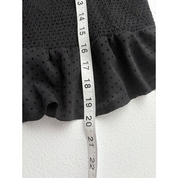 Express Smocked Peplum Top Swiss Dot Ruffle Trim Puff Sleeve Black L - Picture 7 of 8